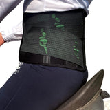 side view of rider sitting perfectly wearing The EquiBelt support belt
